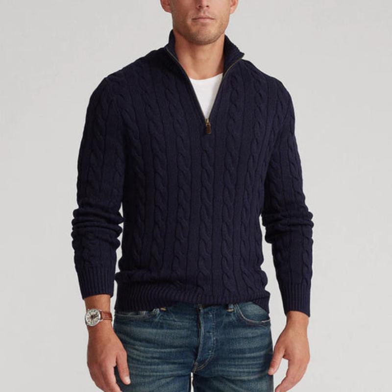 Men's Half Zip Sweater – Cable Knit Design for Cozy Layering in Autumn and Winter - We are MFEO