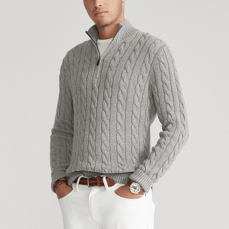 Men's Half Zip Sweater – Cable Knit Design for Cozy Layering in Autumn and Winter - We are MFEO