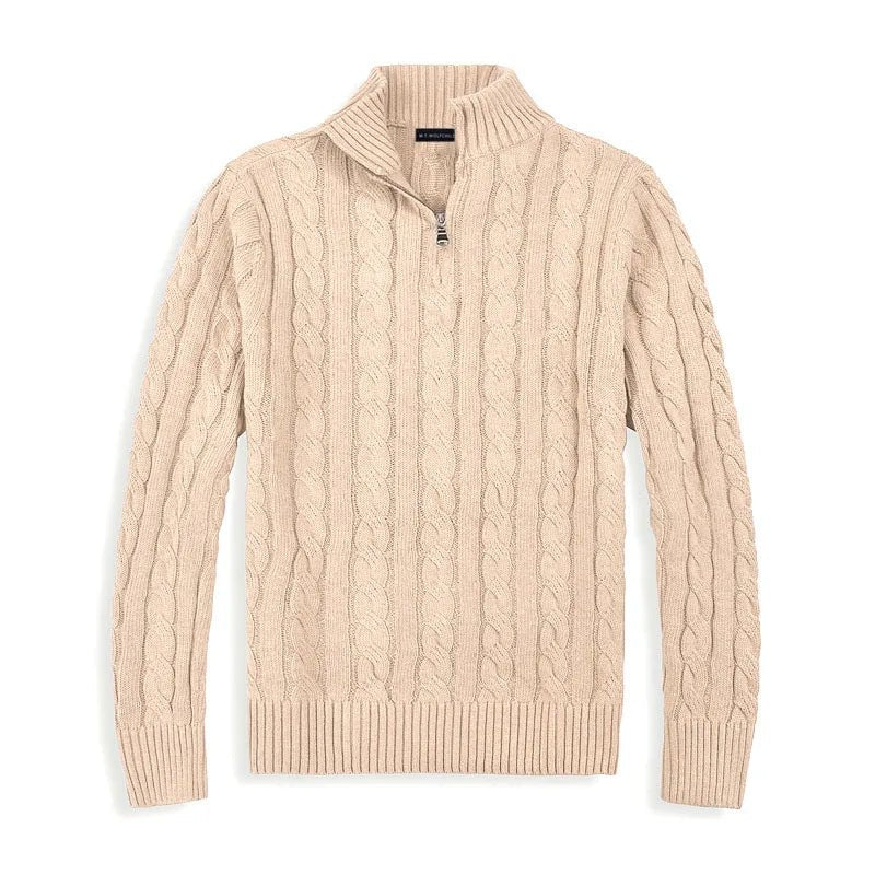 Men's Half Zip Sweater – Cable Knit Design for Cozy Layering in Autumn and Winter - We are MFEO