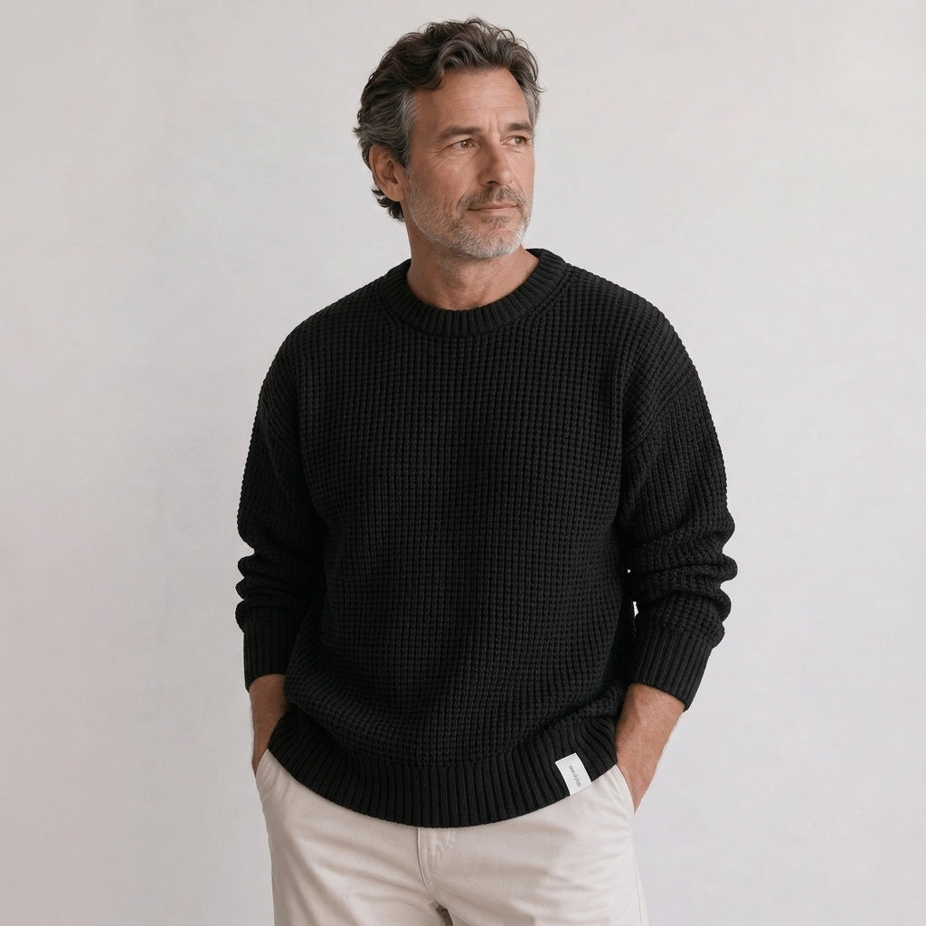 Men's Jumper – Textured Knit Crew Neck Sweater for Casual Wear 2