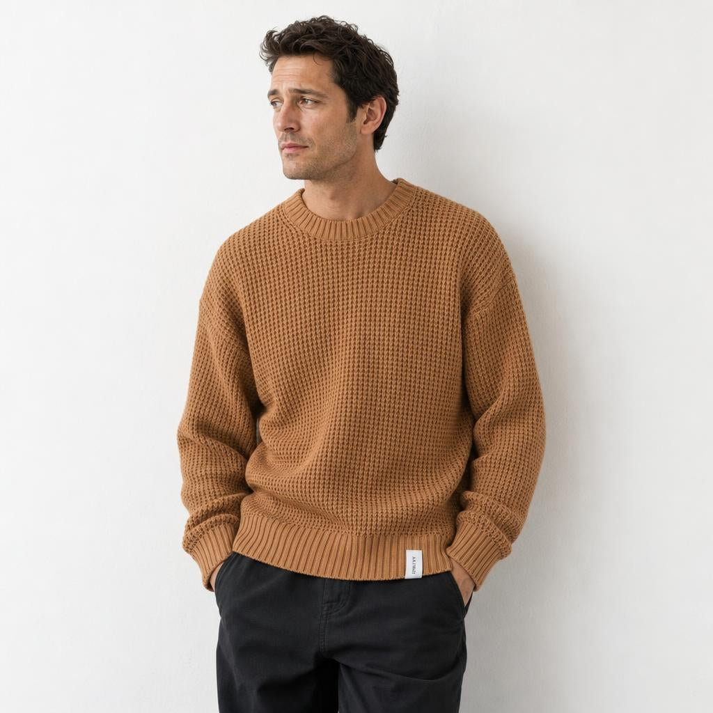 Men's Jumper – Textured Knit Crew Neck Sweater for Casual Wear 4