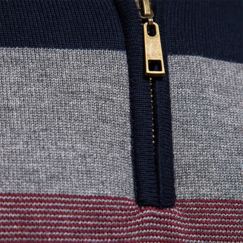 Men's Jumper with Quarter - Zip – Slim Fit Striped Knitwear for Autumn and Winter - We are MFEO