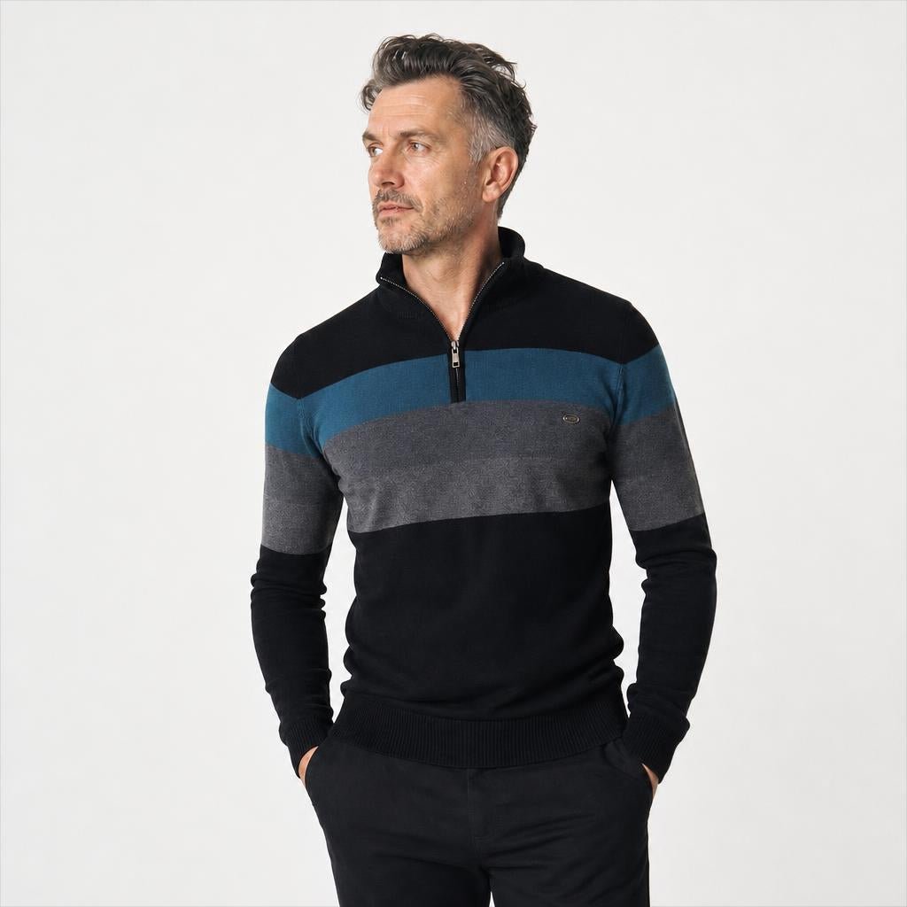 Men's Jumper with Quarter-Zip – Slim Fit Striped Knitwear for Autumn and Winter - We are MFEO