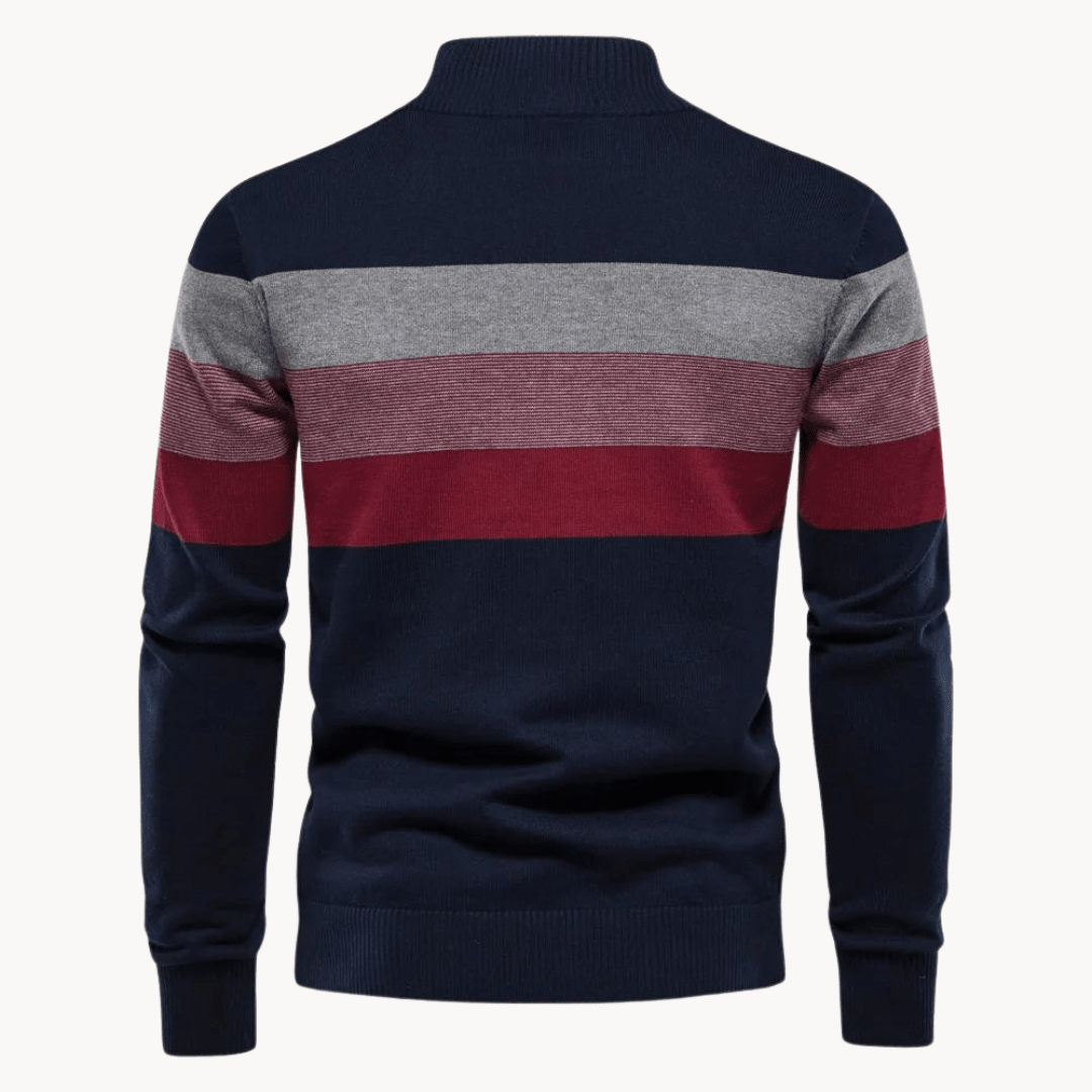 Men's Jumper with Quarter - Zip – Slim Fit Striped Knitwear for Autumn and Winter - We are MFEO