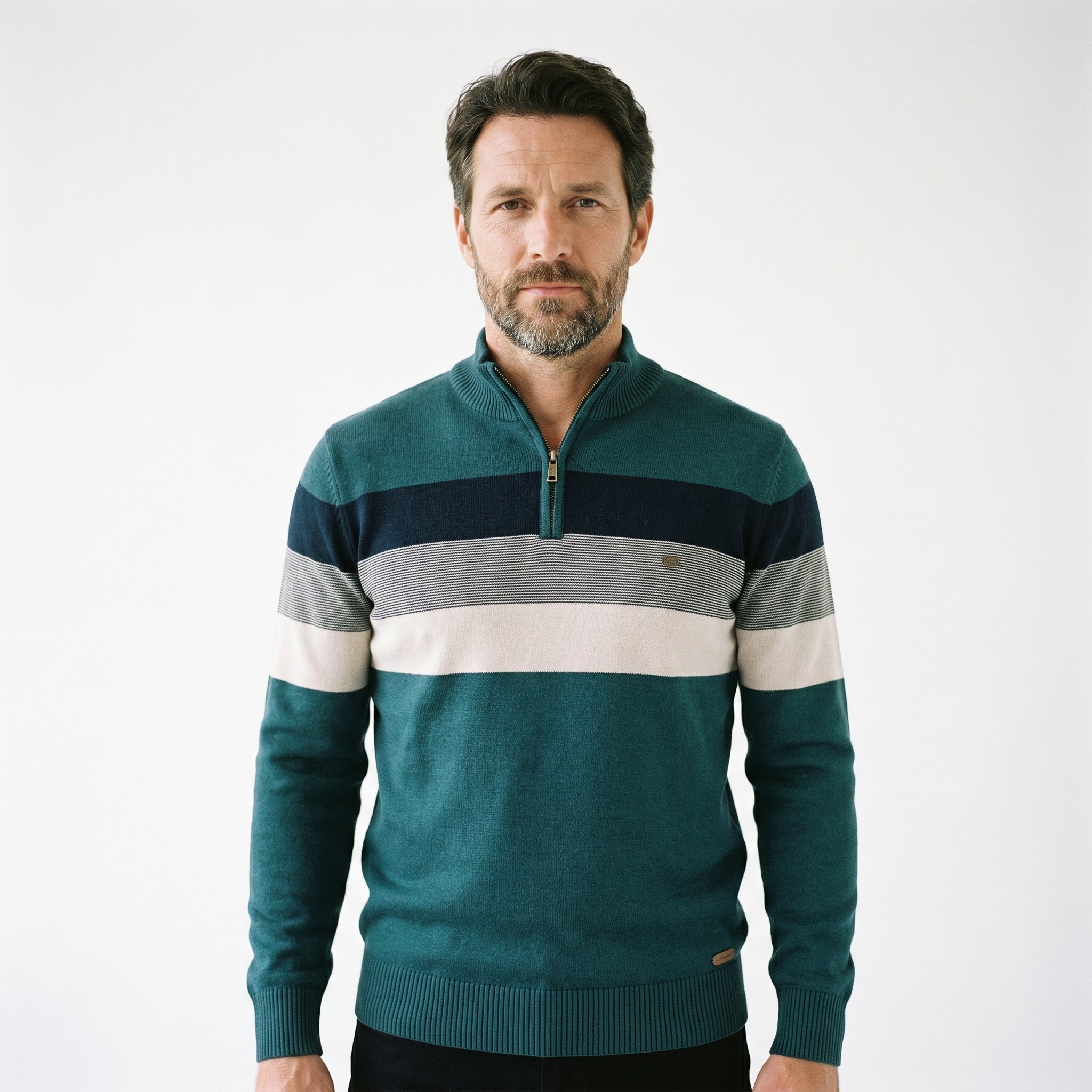 Men's Jumper with Quarter-Zip – Slim Fit Striped Knitwear for Autumn and Winter - We are MFEO