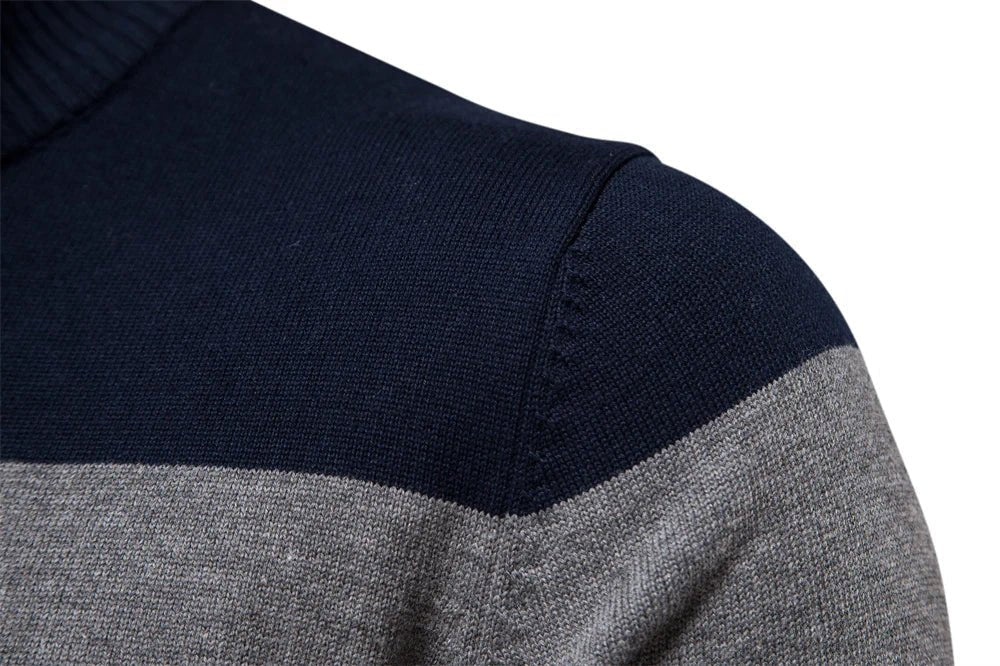 Men's Jumper with Quarter - Zip – Slim Fit Striped Knitwear for Autumn and Winter - We are MFEO