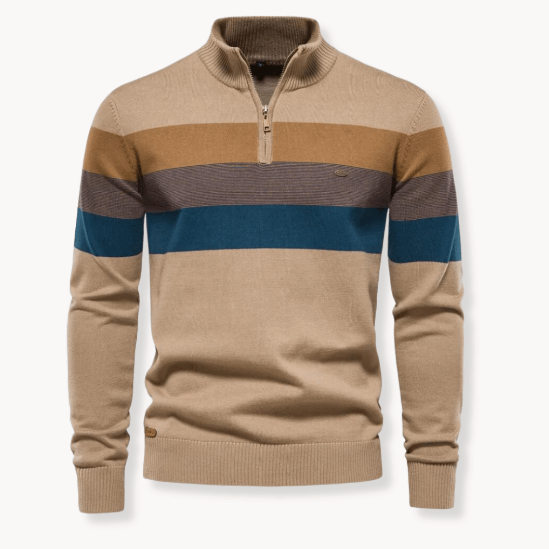 Men's Jumper with Quarter - Zip – Slim Fit Striped Knitwear for Autumn and Winter - We are MFEO