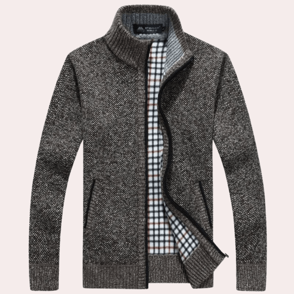 Men's Knitted Cardigan Sweater with Mock Neck – Full - Length Zip and Front Pockets - We are MFEO