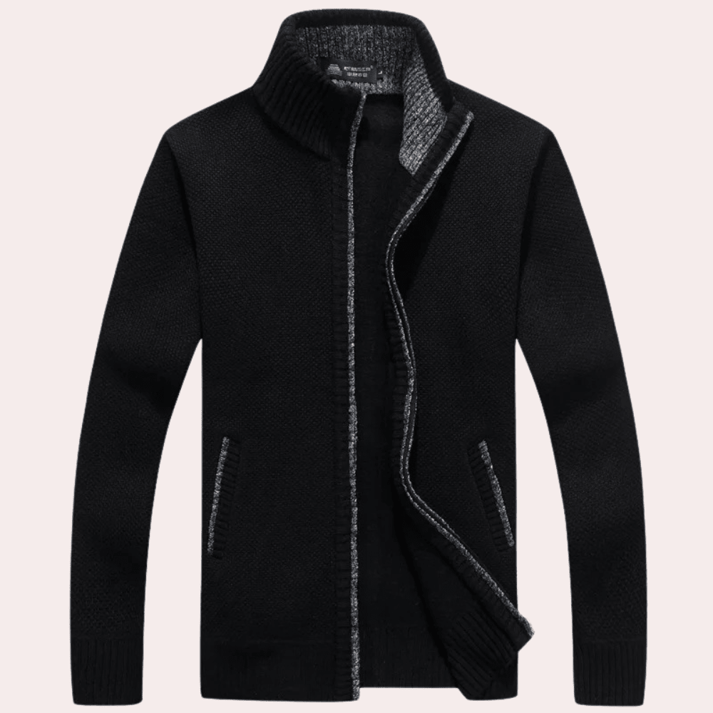 Men's Knitted Cardigan Sweater with Mock Neck – Full - Length Zip and Front Pockets - We are MFEO