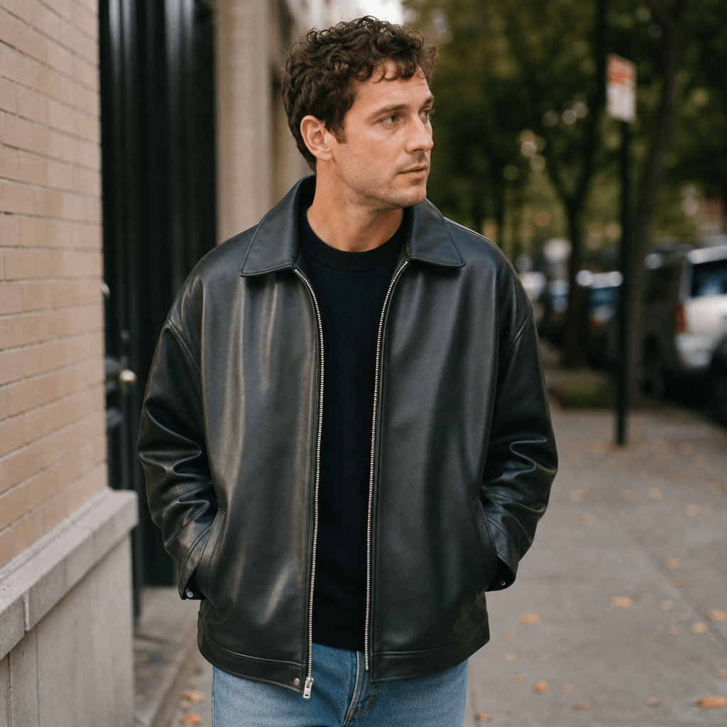 Men's Leather Bomber Jacket – Oversized Fit for Casual Streetwear Style - We are MFEO