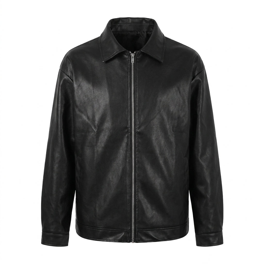 Men's Leather Bomber Jacket – Oversized Fit for Casual Streetwear Style - We are MFEO