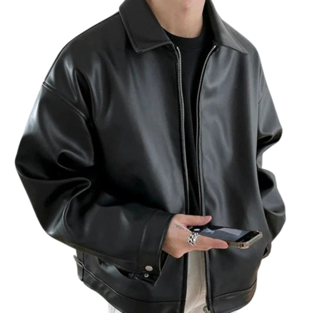 Men's Leather Bomber Jacket – Oversized Fit for Casual Streetwear Style - We are MFEO