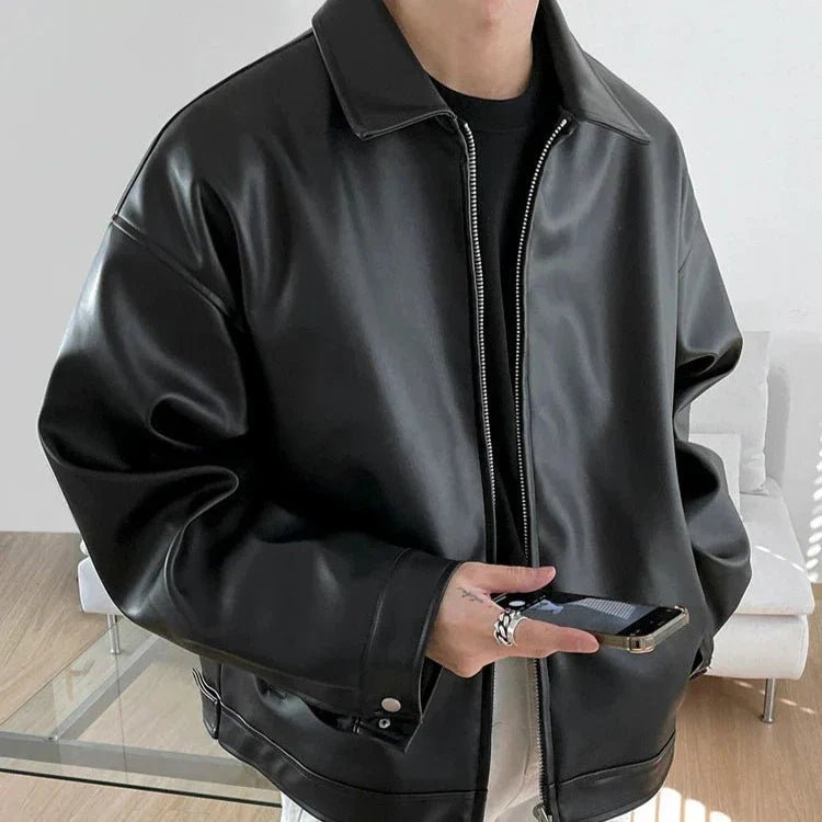 Men's Leather Bomber Jacket – Oversized Fit for Casual Streetwear Style - We are MFEO