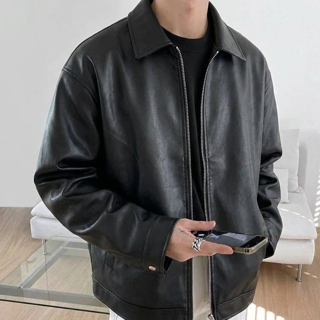 Men's Leather Bomber Jacket – Oversized Fit for Casual Streetwear Style - We are MFEO