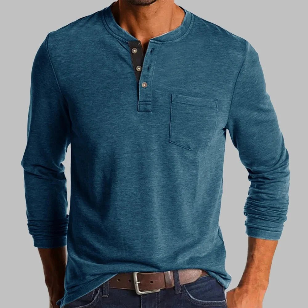 Men's Long Sleeve Henley Shirt with Pocket – Classic Fit for Casual Everyday Wear - We are MFEO