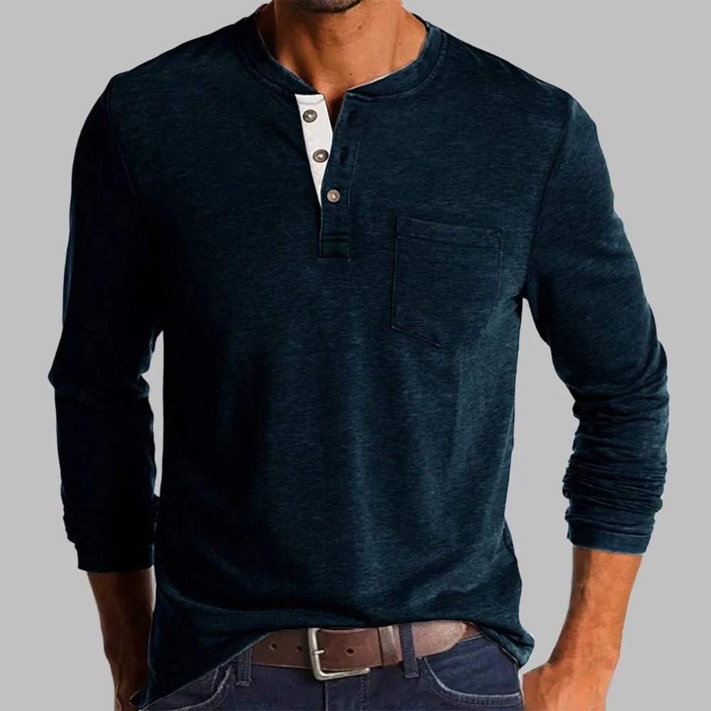 Men's Long Sleeve Henley Shirt with Pocket – Classic Fit for Casual Everyday Wear - We are MFEO