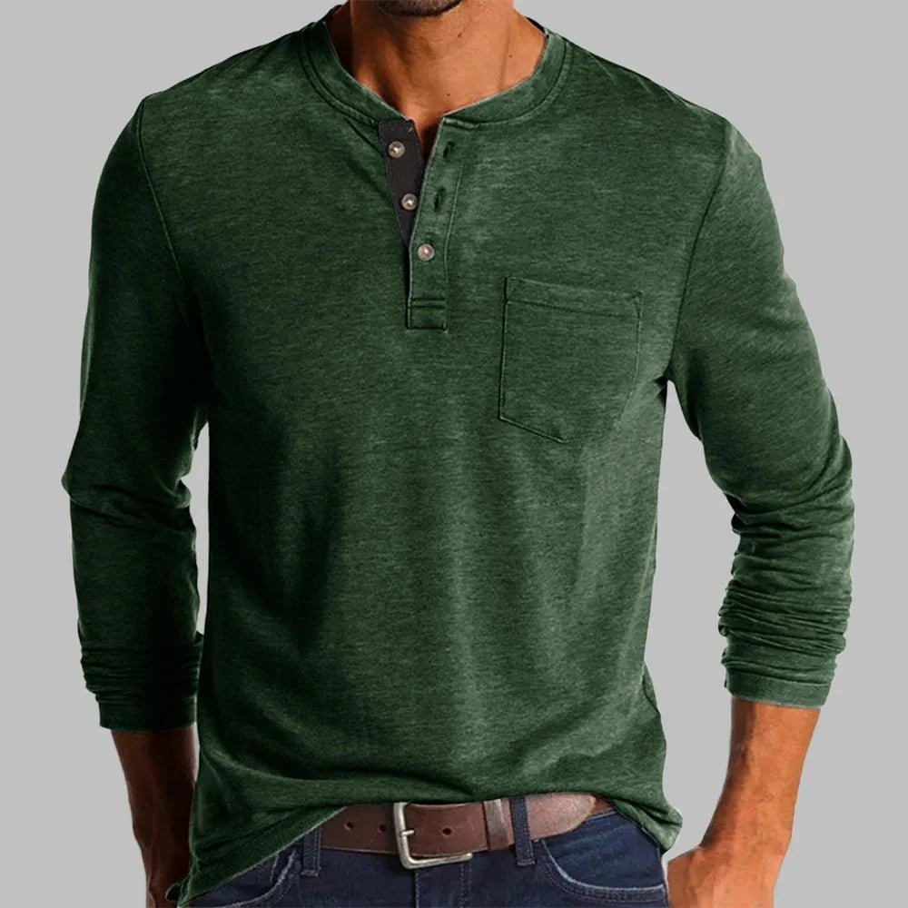 Men's Long Sleeve Henley Shirt with Pocket – Classic Fit for Casual Everyday Wear - We are MFEO