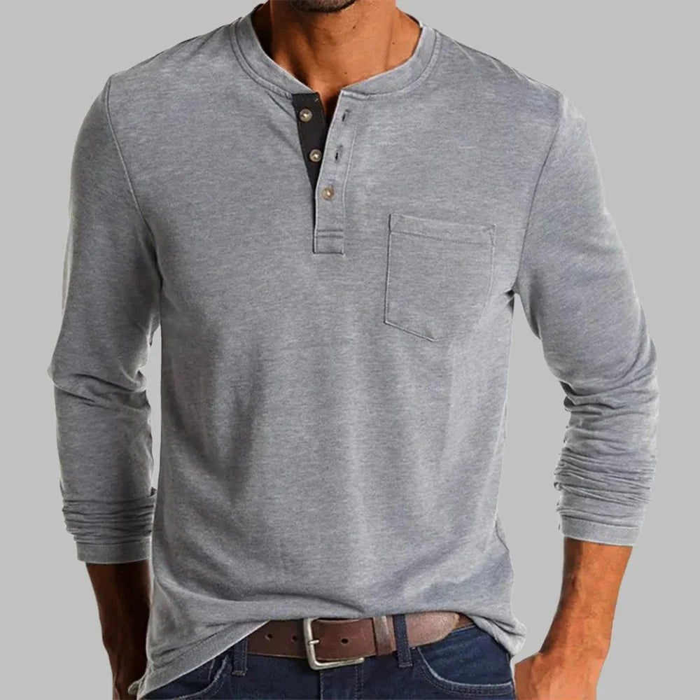 Men's Long Sleeve Henley Shirt with Pocket – Classic Fit for Casual Everyday Wear - We are MFEO