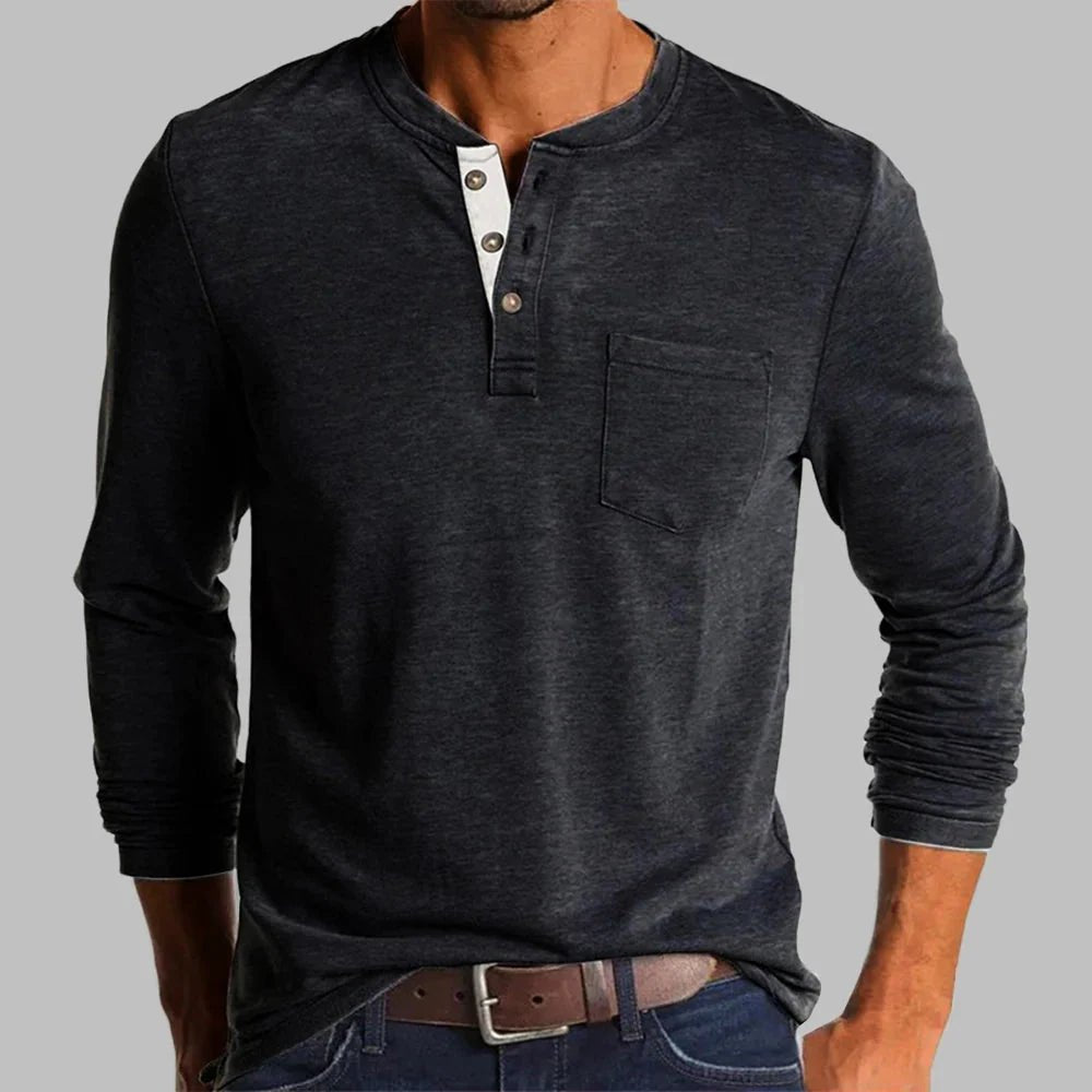 Men's Long Sleeve Henley Shirt with Pocket – Classic Fit for Casual Everyday Wear - We are MFEO