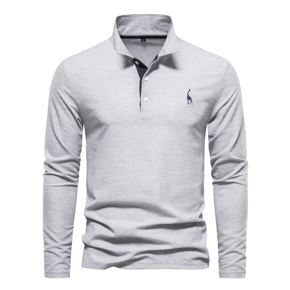Men's Long Sleeve Polo Shirt – Structured Collar with Button Placket, Soft Cotton Blend - We are MFEO