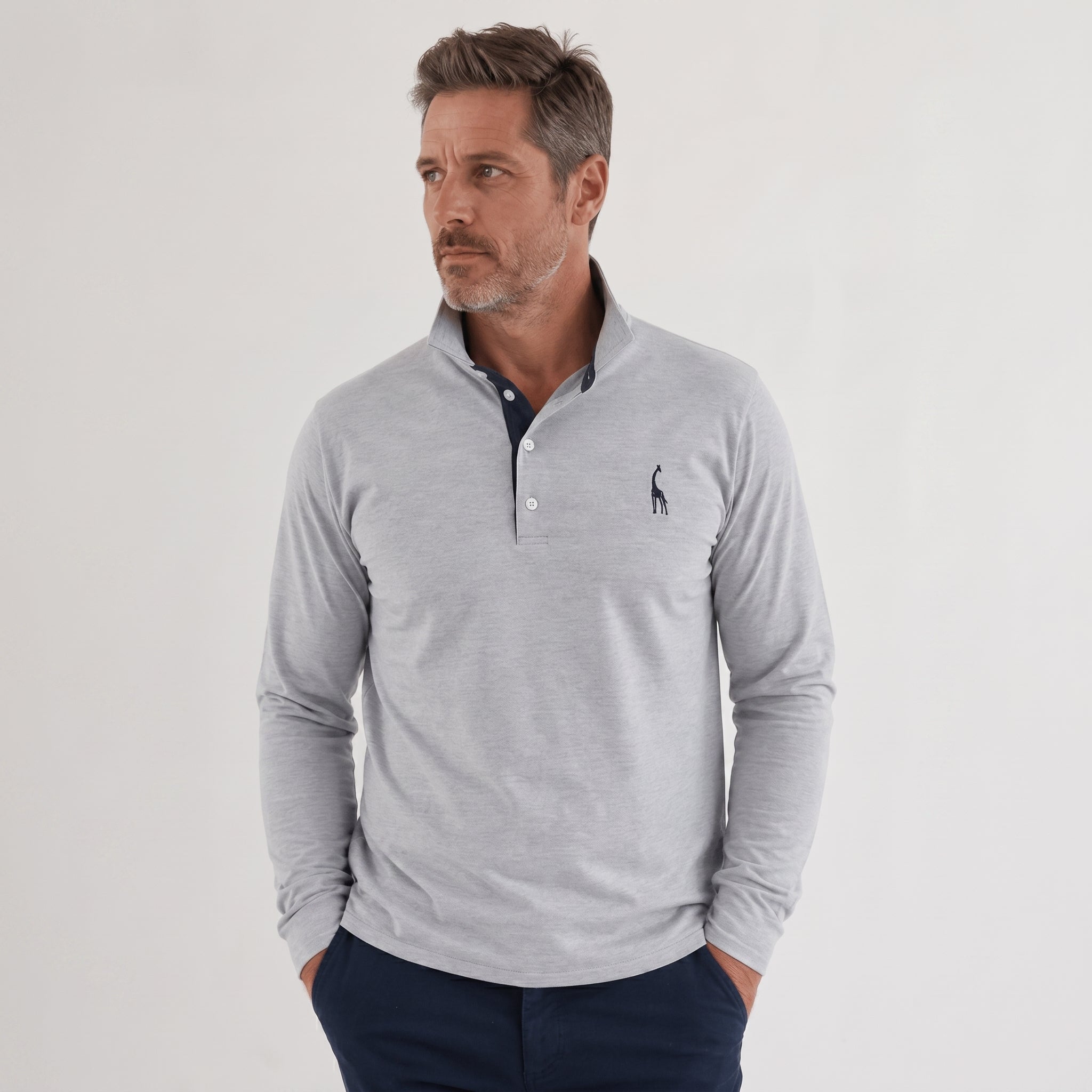 Men's Long Sleeve Polo Shirt – Structured Collar with Button Placket, Soft Cotton Blend - We are MFEO