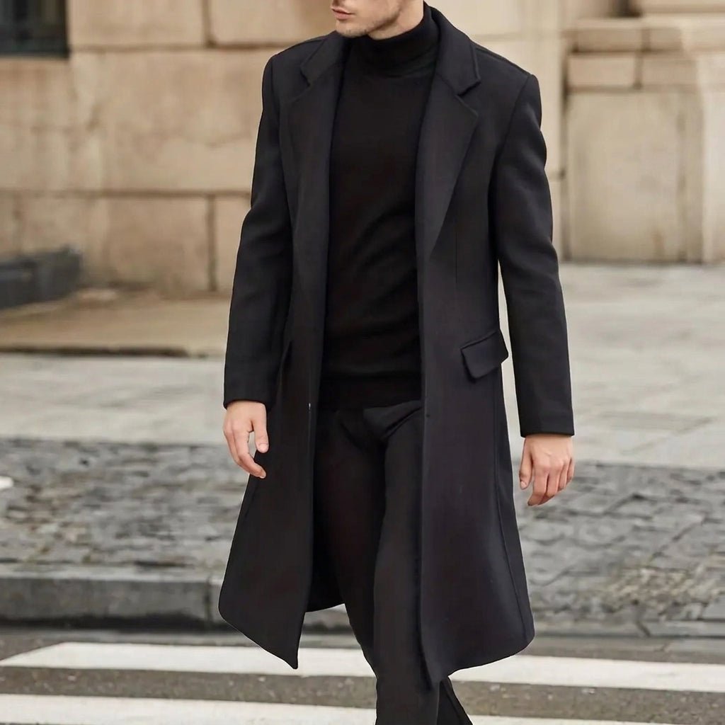 Men's Long Trench Coat – Slim Fit with Notched Lapel - We are MFEO