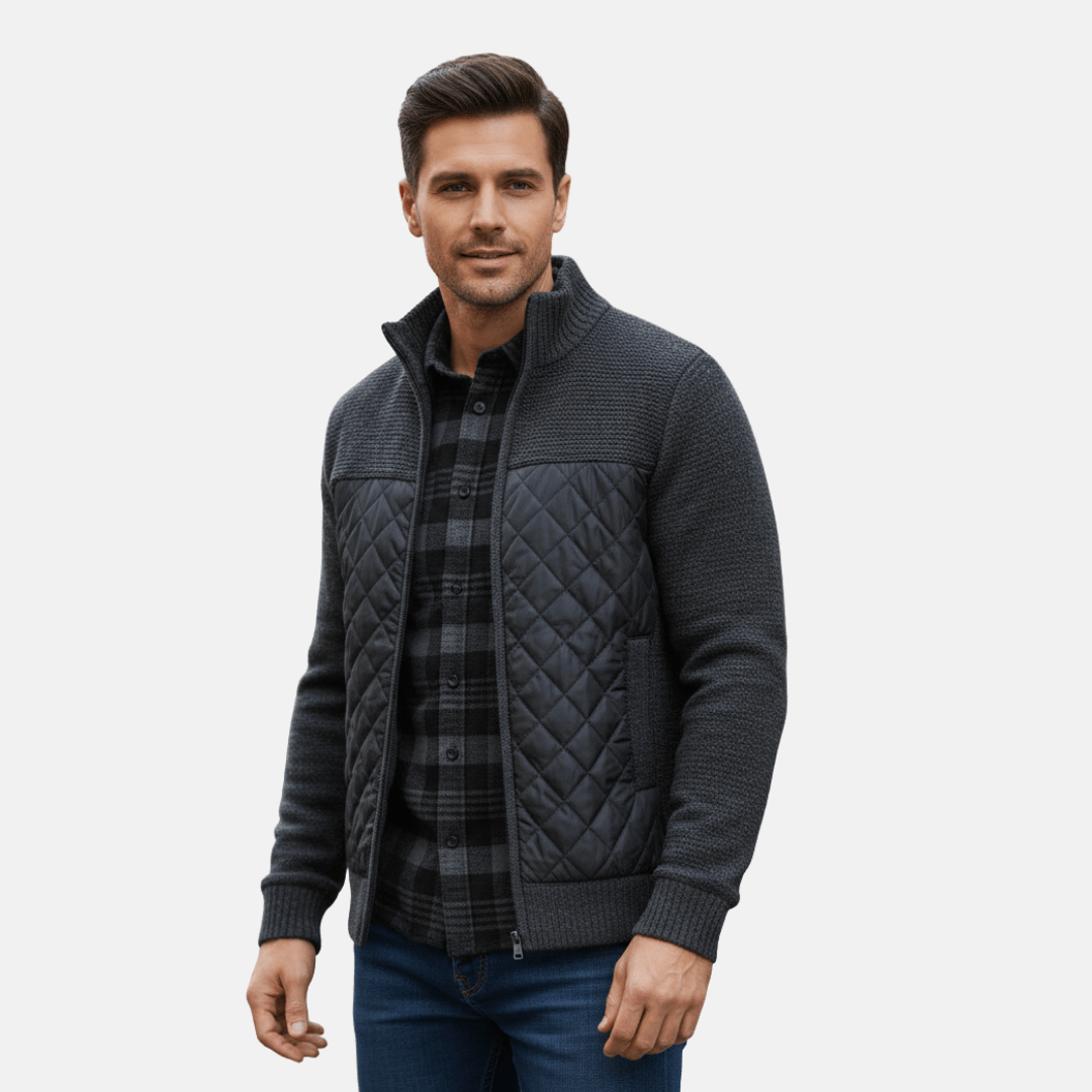 Men's Quilted Jacket for Winter – Zip Up with Knit Panels - We are MFEO