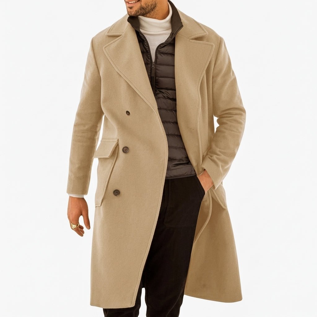 Men's Trench Coat with Epaulettes – Double-Breasted Long Overcoat - We are MFEO