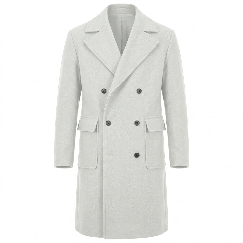 Men's Trench Coat with Epaulettes – Double-Breasted Long Overcoat - We are MFEO
