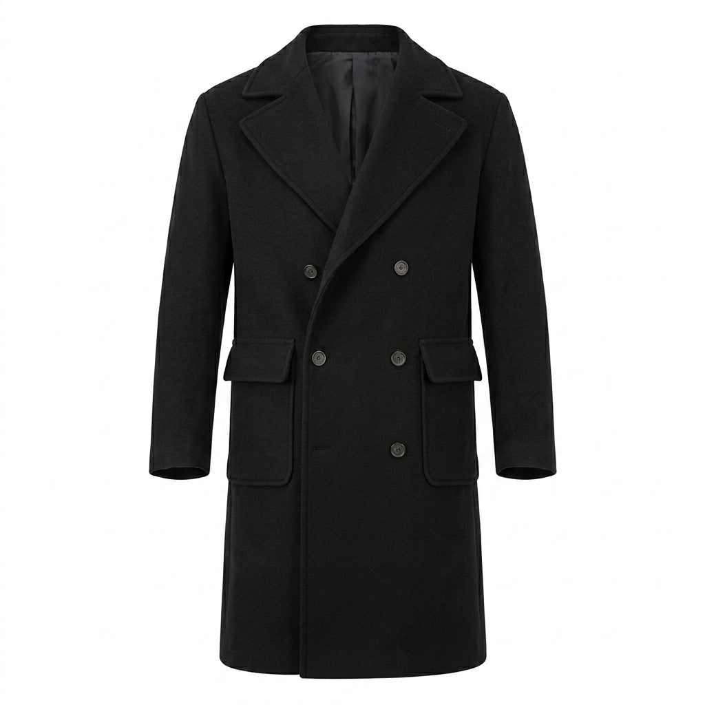 Men's Trench Coat with Epaulettes – Double-Breasted Long Overcoat - We are MFEO