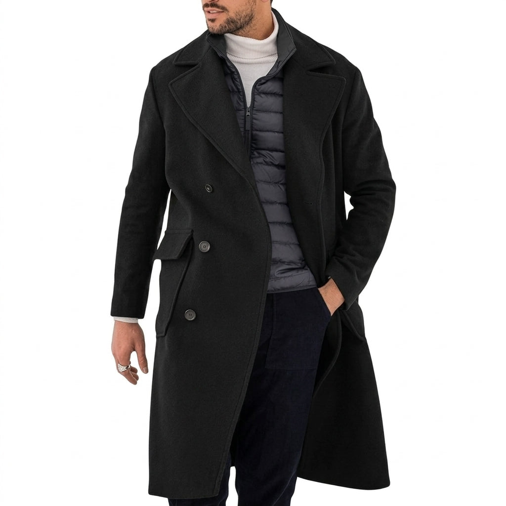 Men's Trench Coat with Epaulettes – Double-Breasted Long Overcoat - We are MFEO