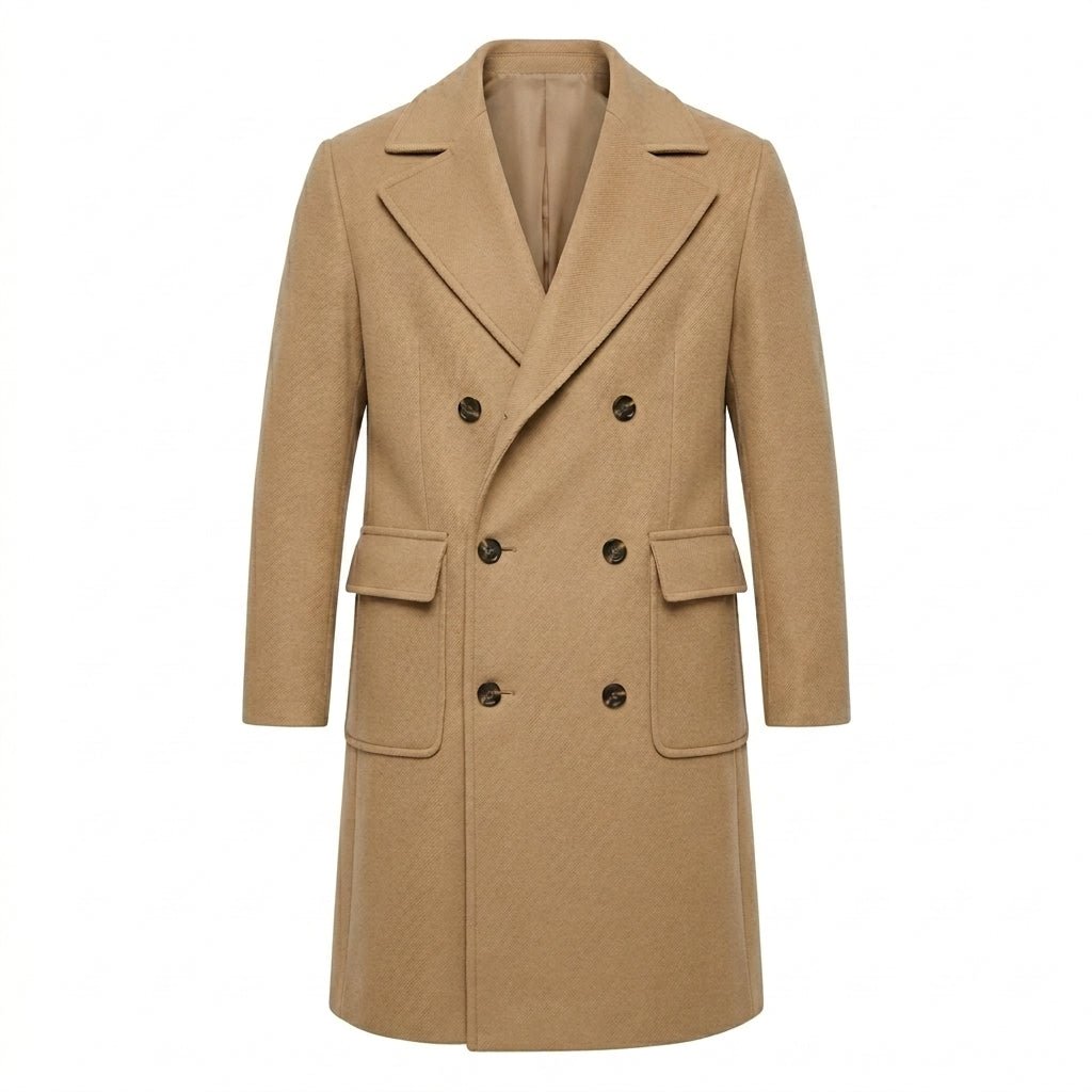 Men's Trench Coat with Epaulettes – Double-Breasted Long Overcoat - We are MFEO
