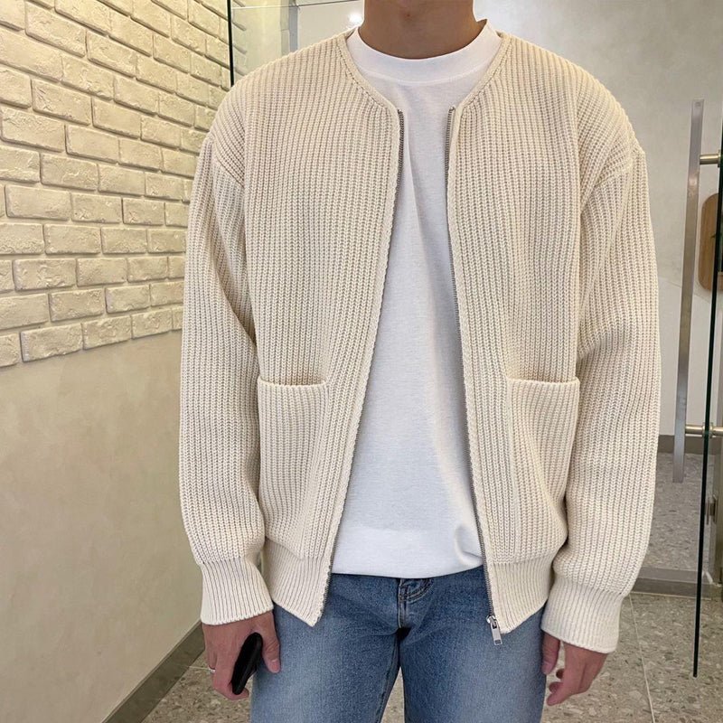 Men's Zip - Up Cardigan Sweater – Ribbed Knit with Pockets for Autumn and Winter - We are MFEO
