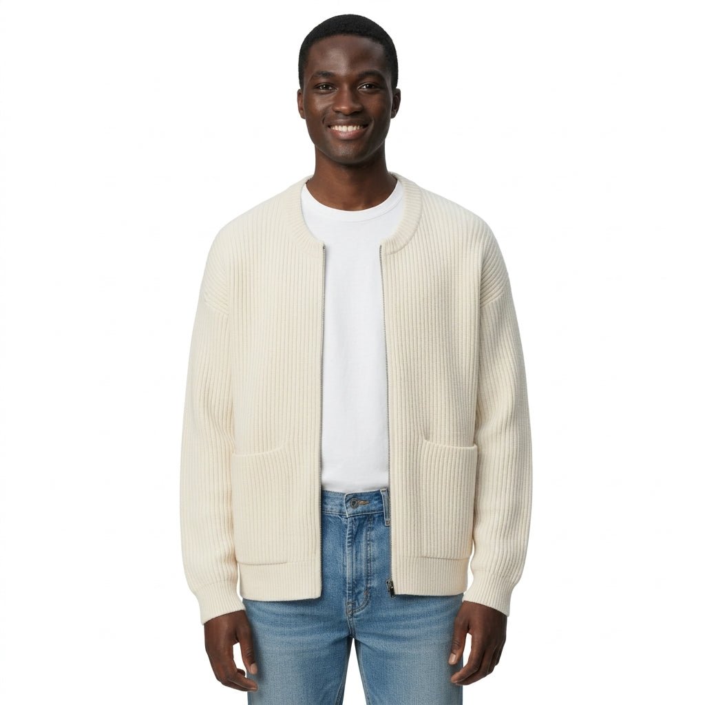 Men's Zip-Up Cardigan Sweater – Ribbed Knit with Pockets for Autumn and Winter - We are MFEO