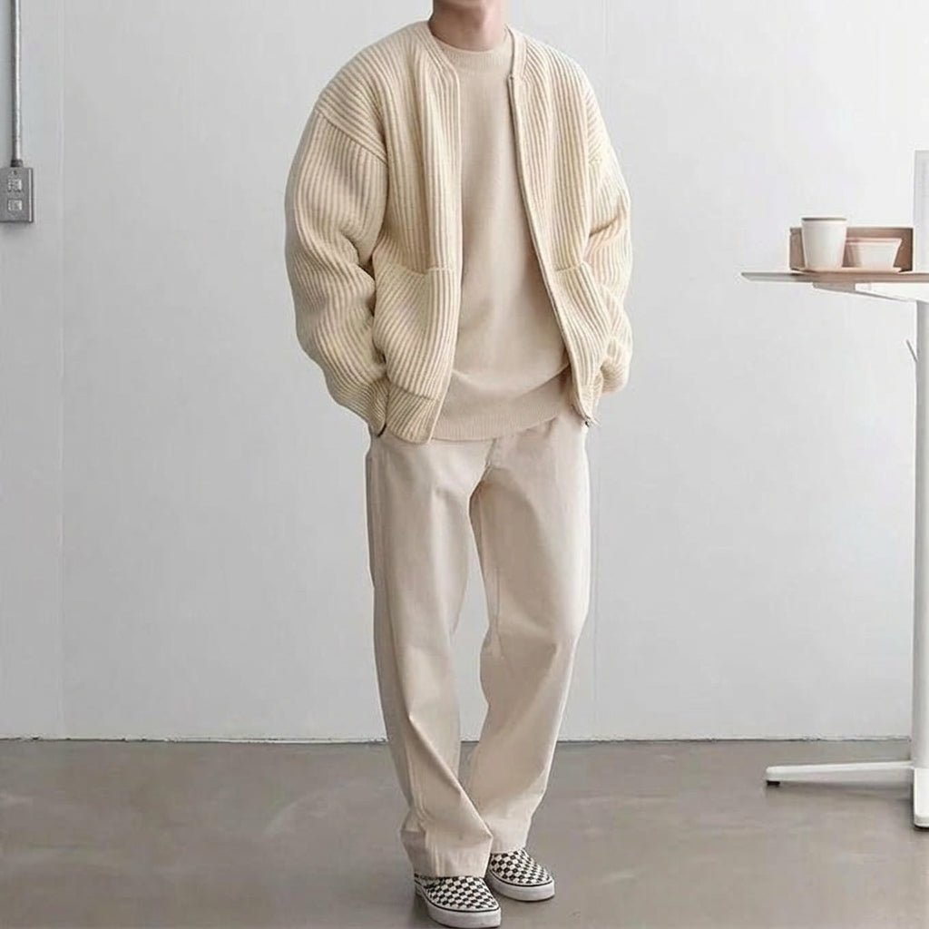 Men's Zip-Up Cardigan Sweater – Ribbed Knit with Pockets for Autumn and Winter - We are MFEO