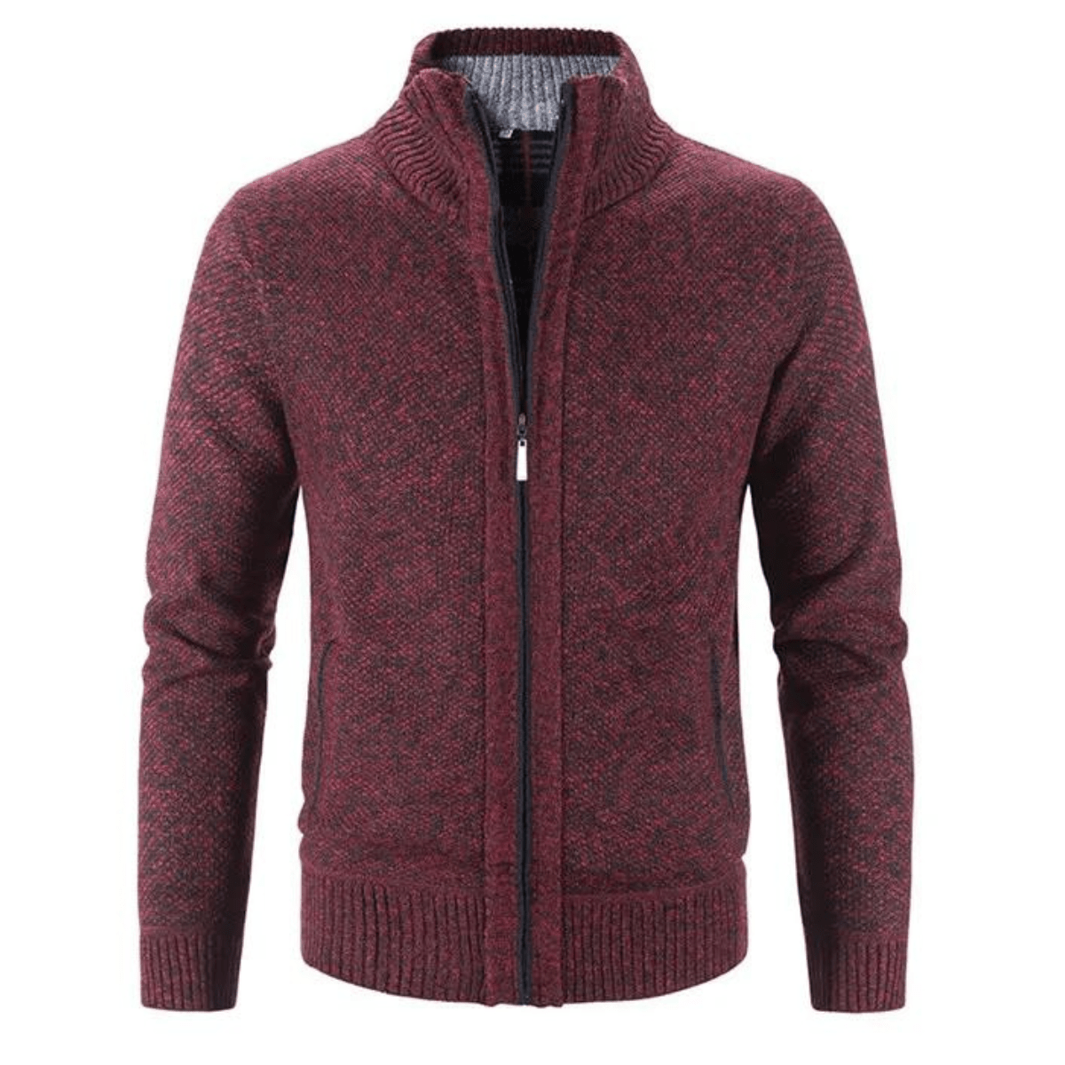 Men's Zip - Up Cardigan with Mock Neck – Knitted Texture and Contrast Trim - We are MFEO