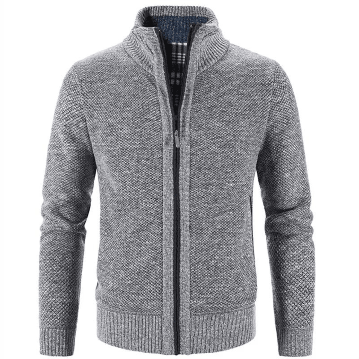 Men's Zip - Up Cardigan with Mock Neck – Knitted Texture and Contrast Trim - We are MFEO
