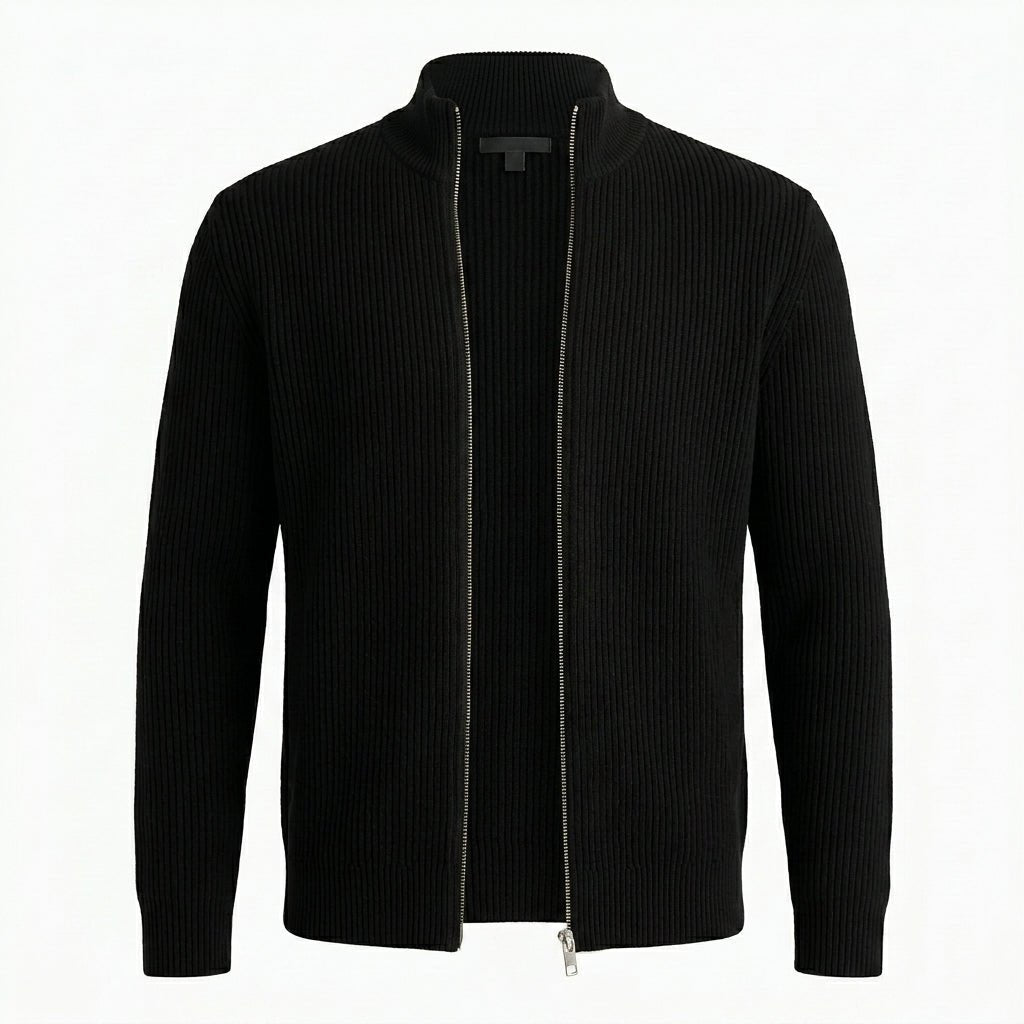 Men's Zip Up Ribbed Cardigan – Comfortable Relaxed Fit with Stand Collar - We are MFEO