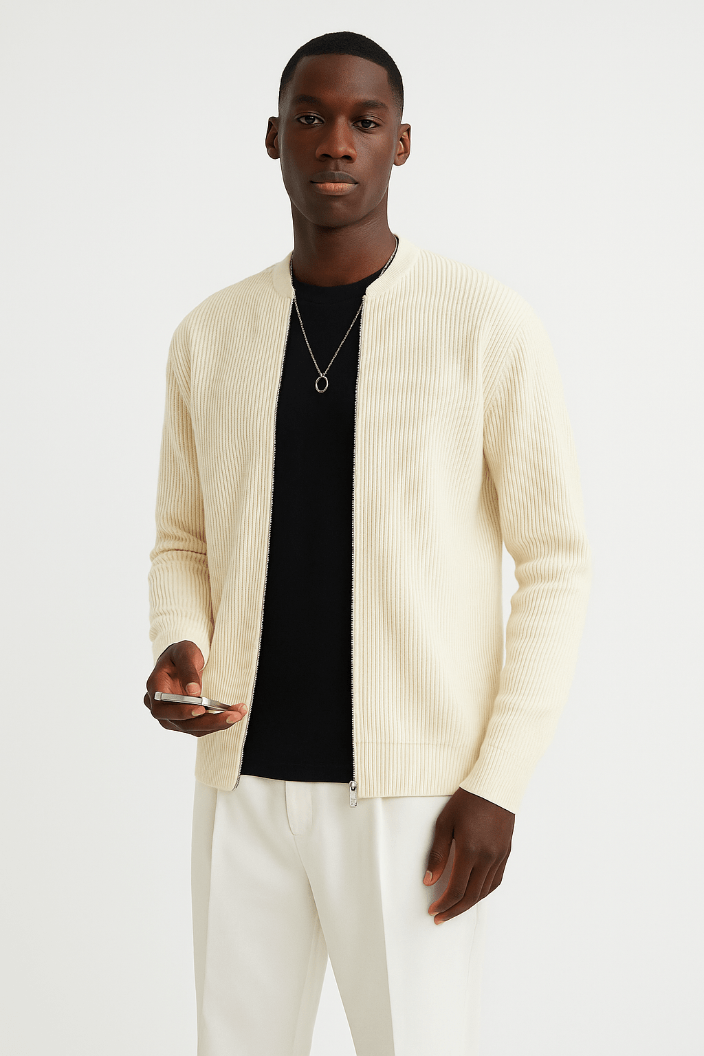 Men's Zip Up Ribbed Cardigan – Comfortable Relaxed Fit with Stand Collar - We are MFEO
