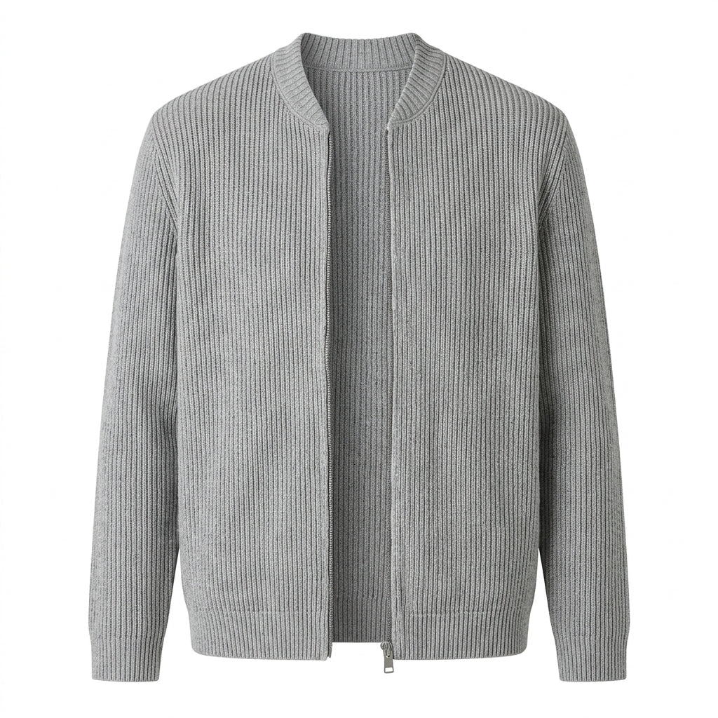 Men's Zip Up Ribbed Cardigan – Comfortable Relaxed Fit with Stand Collar - We are MFEO