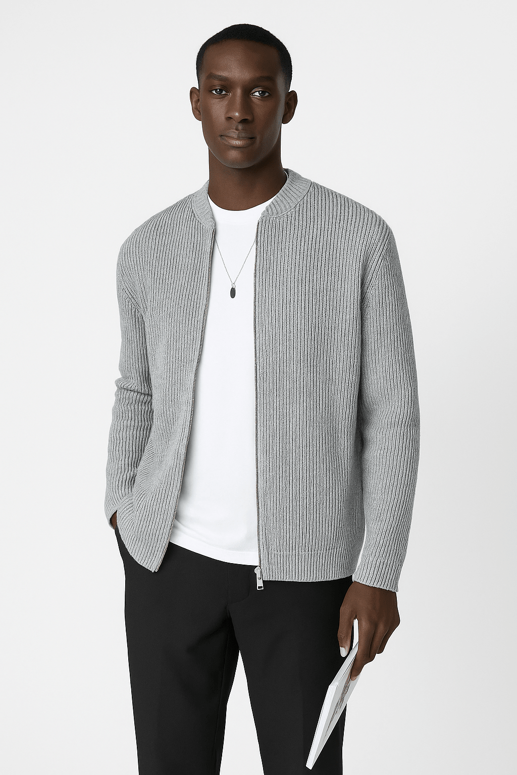 Men's Zip Up Ribbed Cardigan – Comfortable Relaxed Fit with Stand Collar - We are MFEO