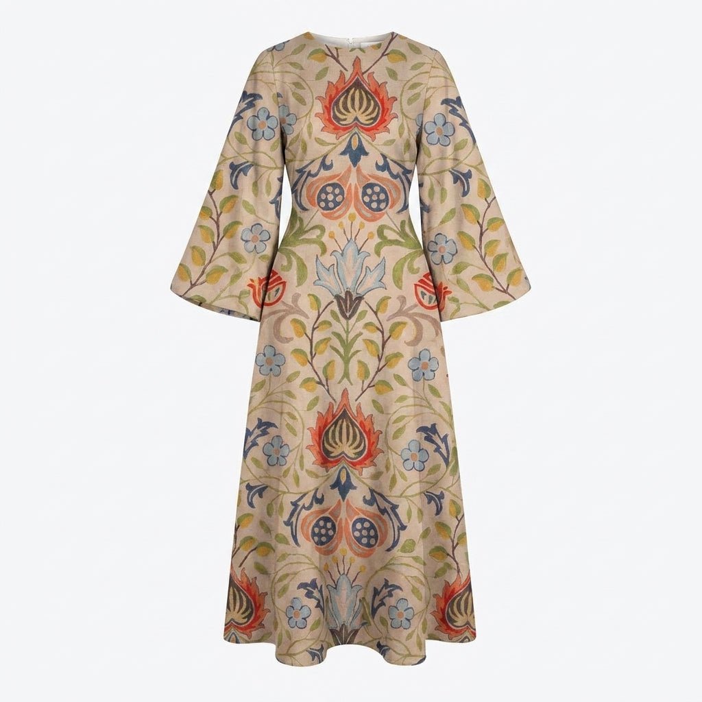 Midi Dress with Batwing Sleeves – Abstract Stripe Print - We are MFEO