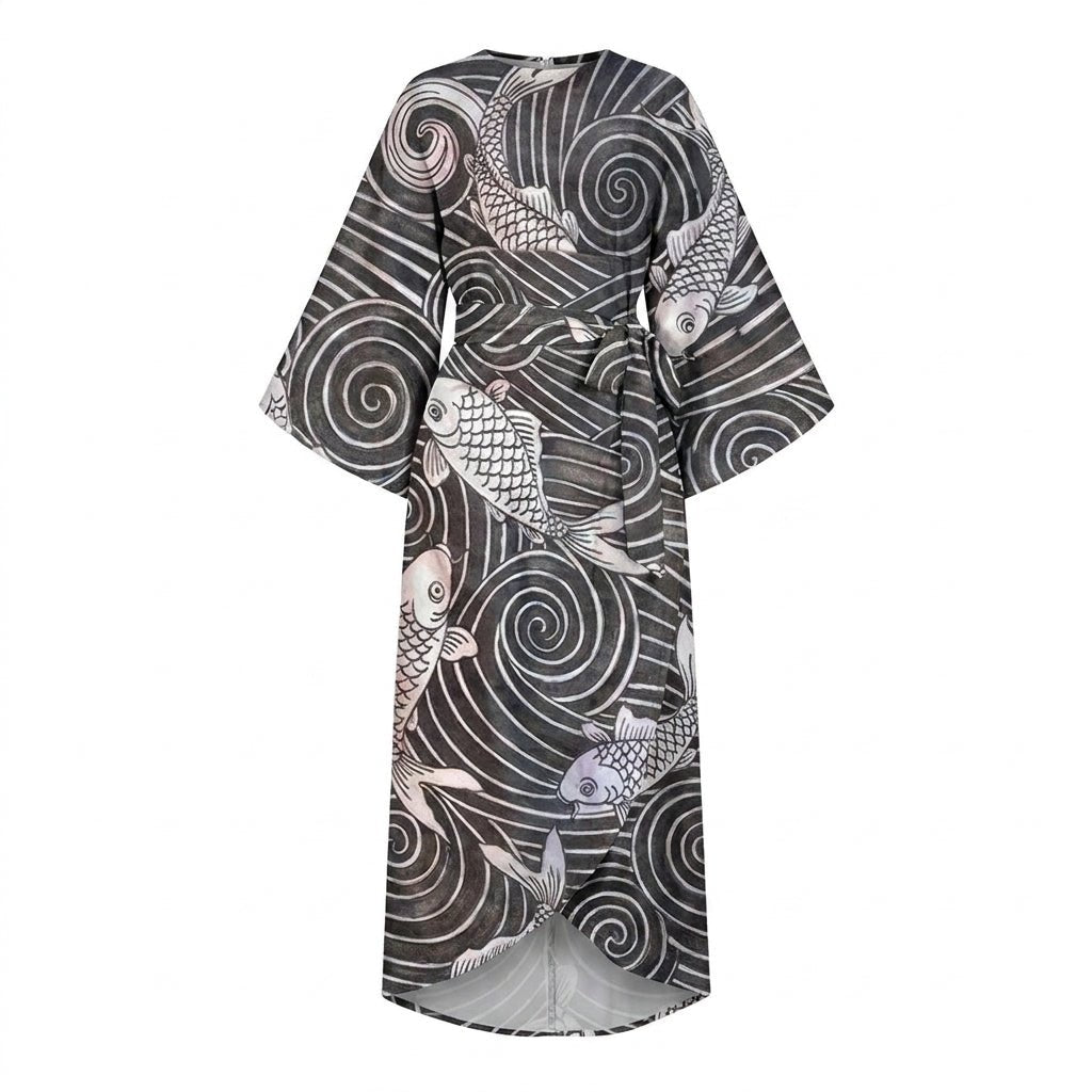 Midi Dress with Batwing Sleeves – Abstract Stripe Print - We are MFEO