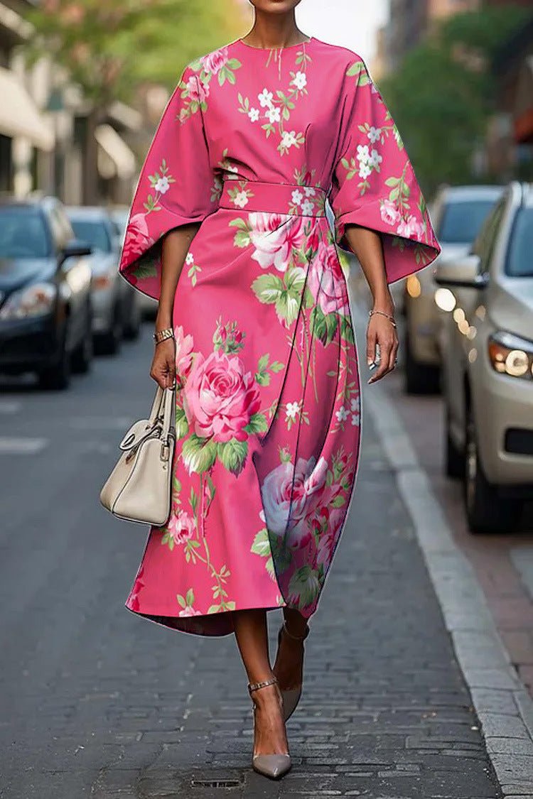 Midi Dress with Batwing Sleeves – Abstract Stripe Print - We are MFEO
