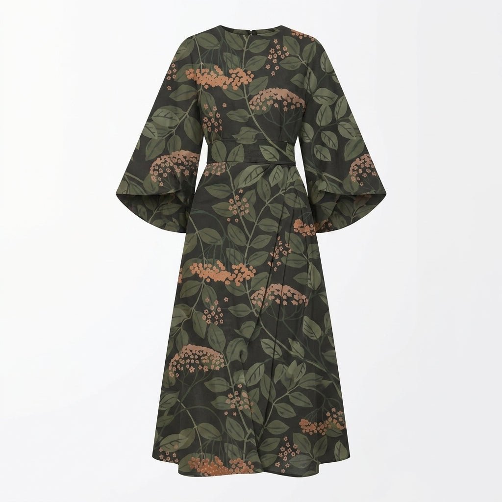 Midi Dress with Batwing Sleeves – Abstract Stripe Print - We are MFEO