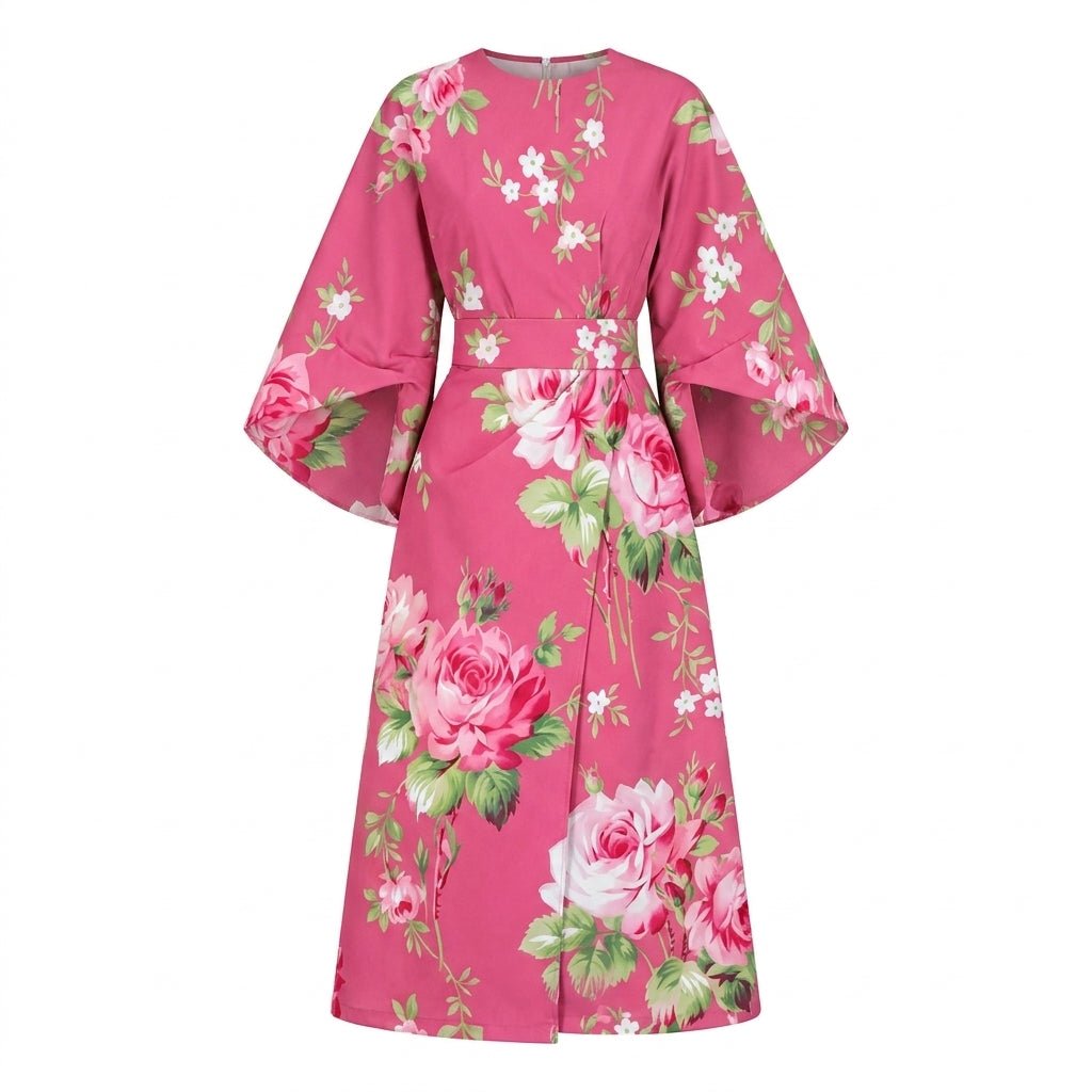 Midi Dress with Batwing Sleeves – Abstract Stripe Print - We are MFEO
