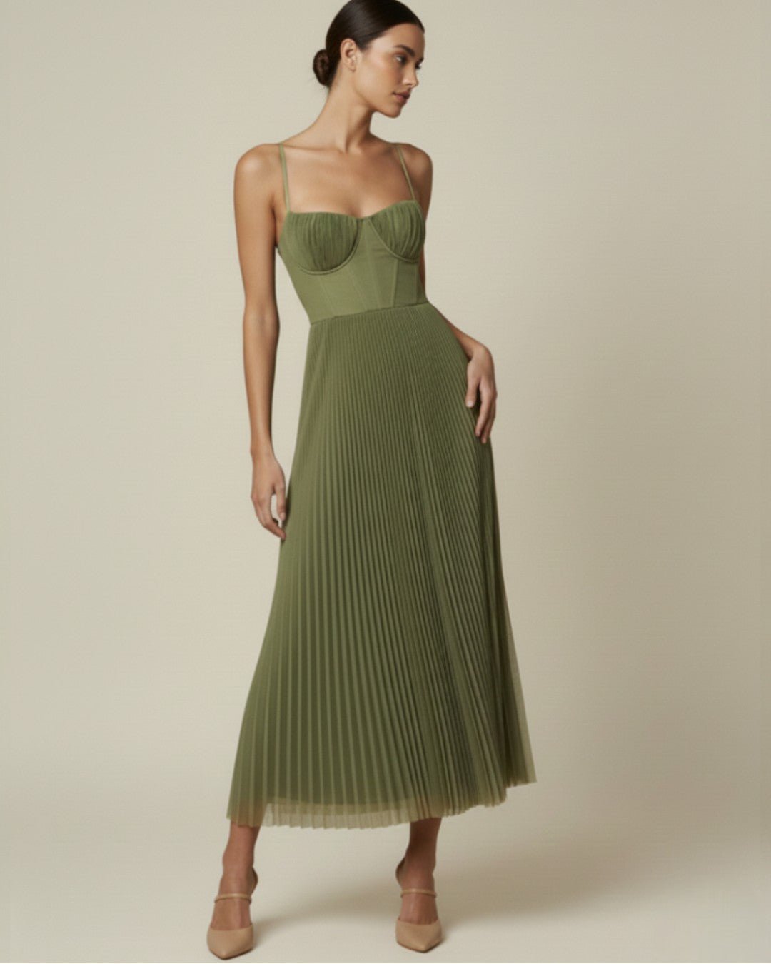 Midi Dress with Corset Bodice – Pleated Formal Dress for Summer Events - We are MFEO