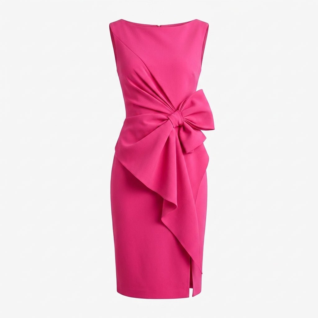 Midi Sheath Cocktail Dress with Bow – Sleeveless, High Waist, Front Slit for Parties - We are MFEO