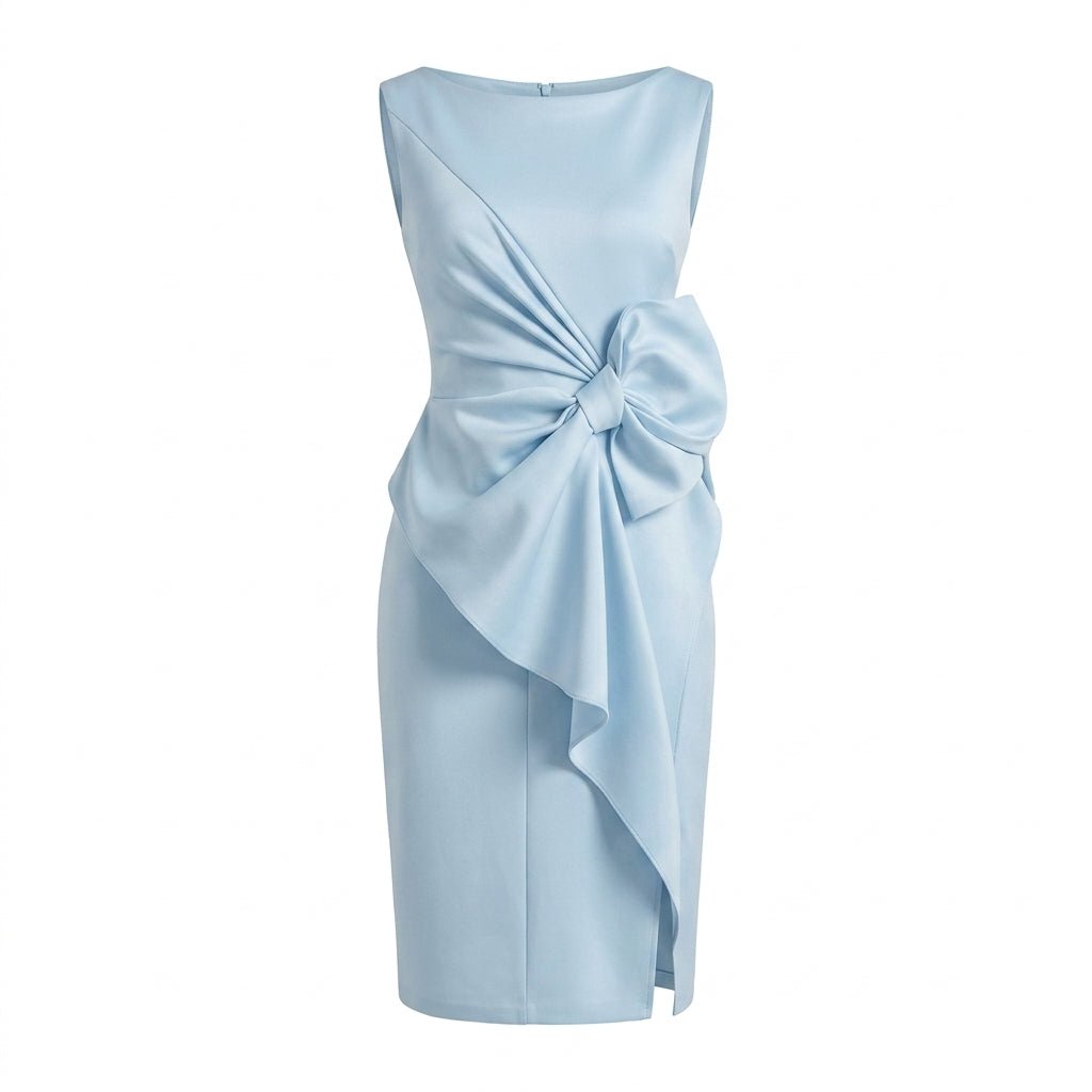 Midi Sheath Cocktail Dress with Bow – Sleeveless, High Waist, Front Slit for Parties - We are MFEO