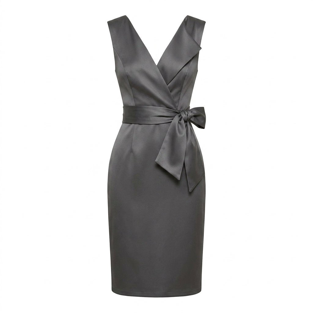 Midi Sheath Cocktail Dress with Bow – Sleeveless, High Waist, Front Slit for Parties - We are MFEO